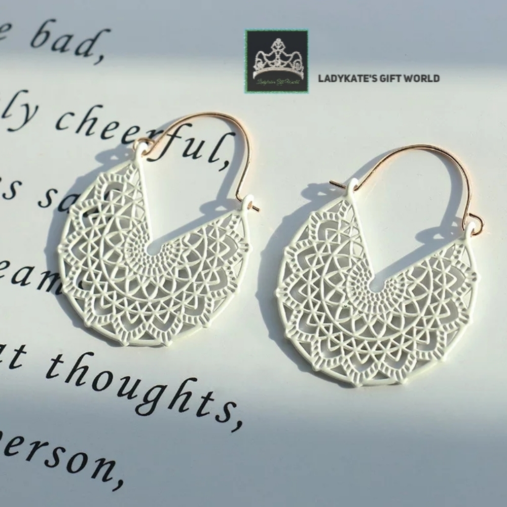 Ethnic Summer Hollow White Earrings